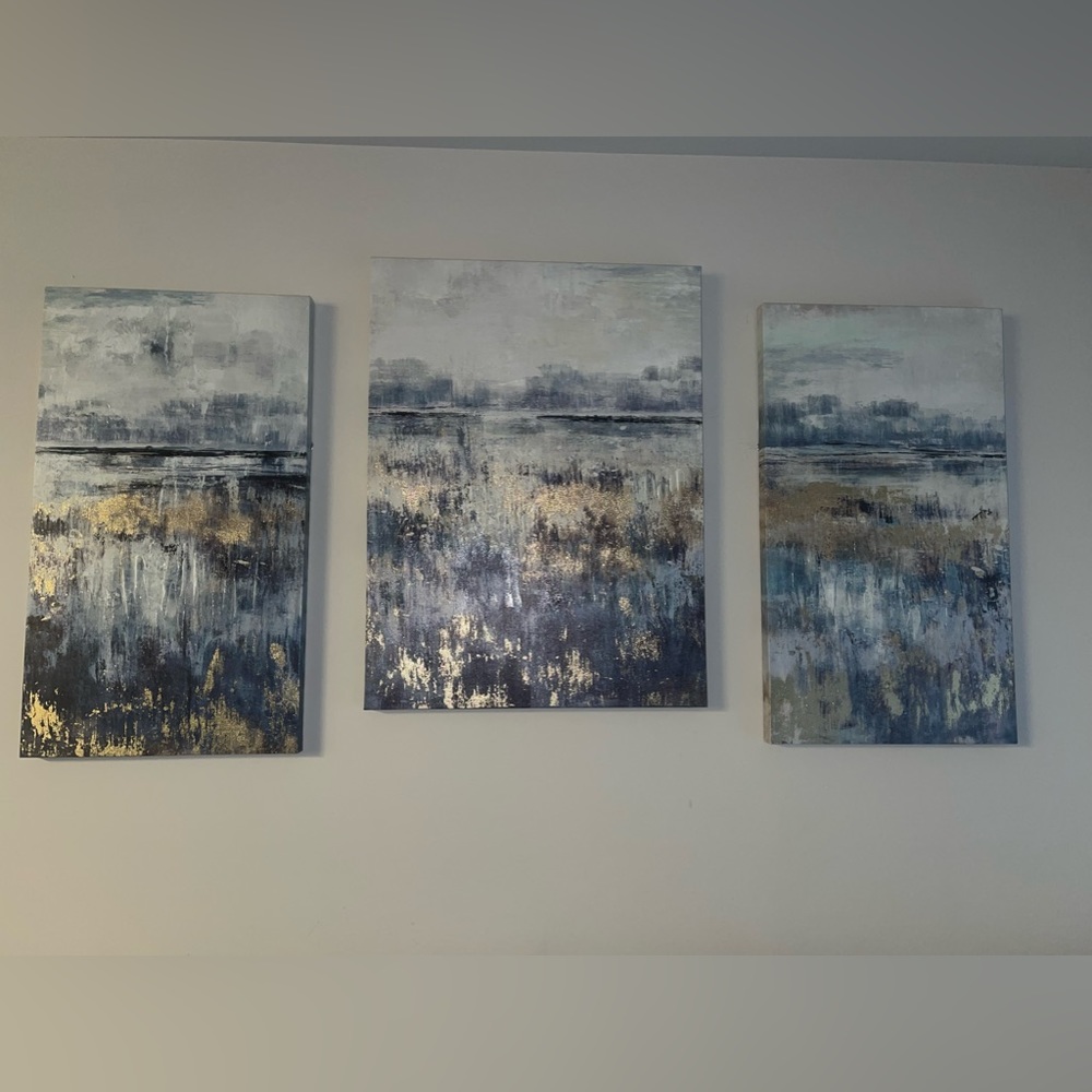 Blue/Gold Canvas Wall Paintings (Set of 3)